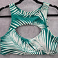 Green White Tropical Leaf Cutout Padded Bikini Top Swimwear Medium
