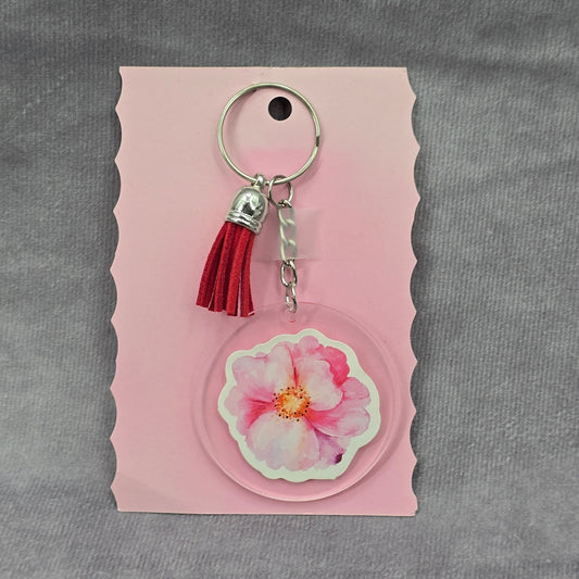 Letter Keychain Clear Silver Circle Handmade Acrylic Tassel Flower I Red