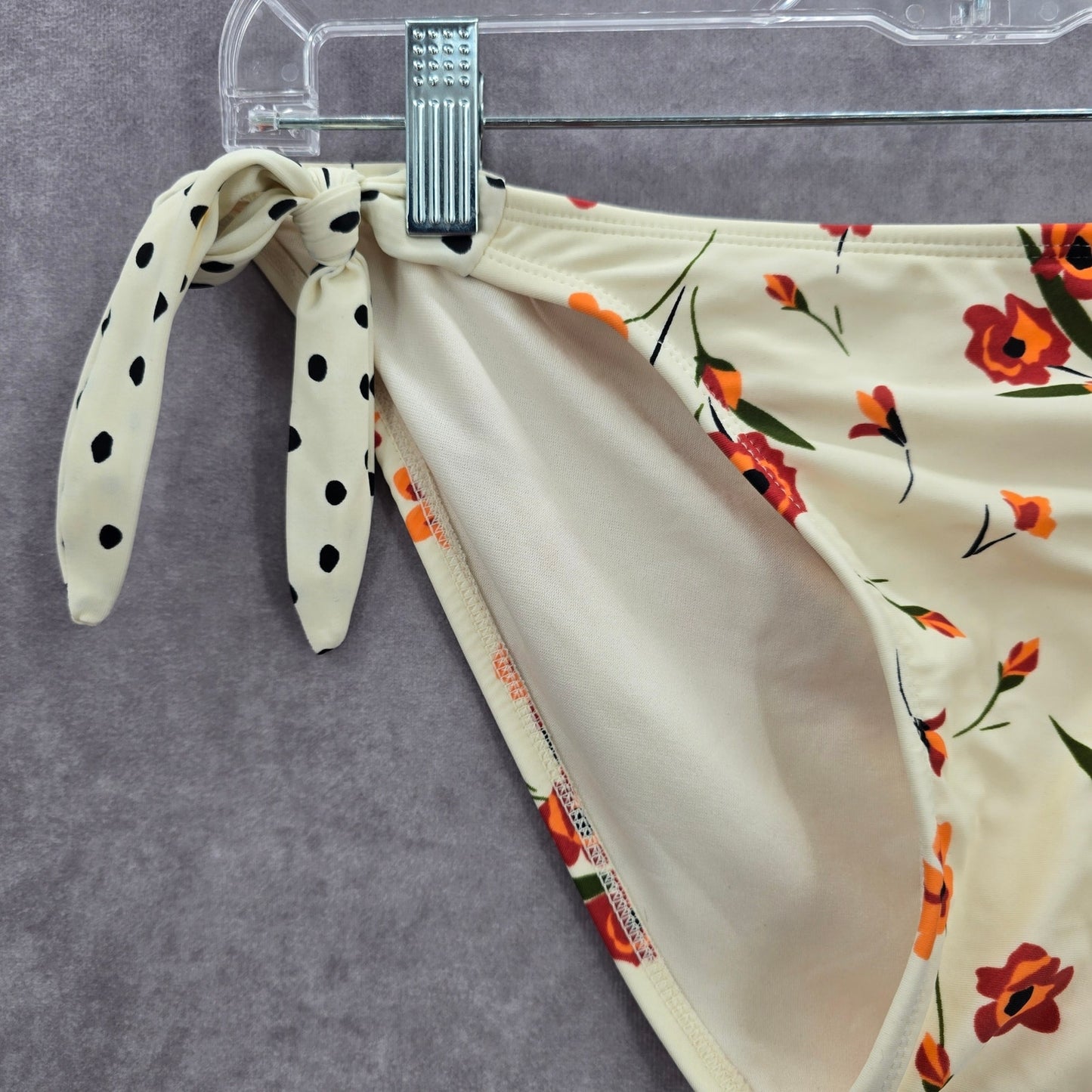Xhilaration Cream Floral Polka Dot Tie Bikini Cheeky Bottom Swimwear Medium