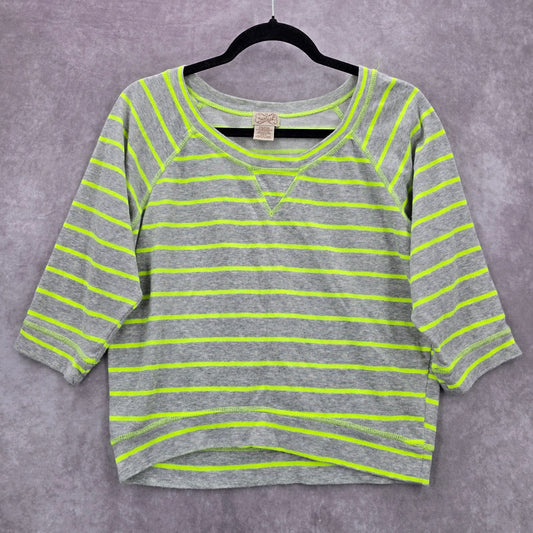 Eyelash Couture Gray Green Stripe Shirt Blouse Y2K Top Medium