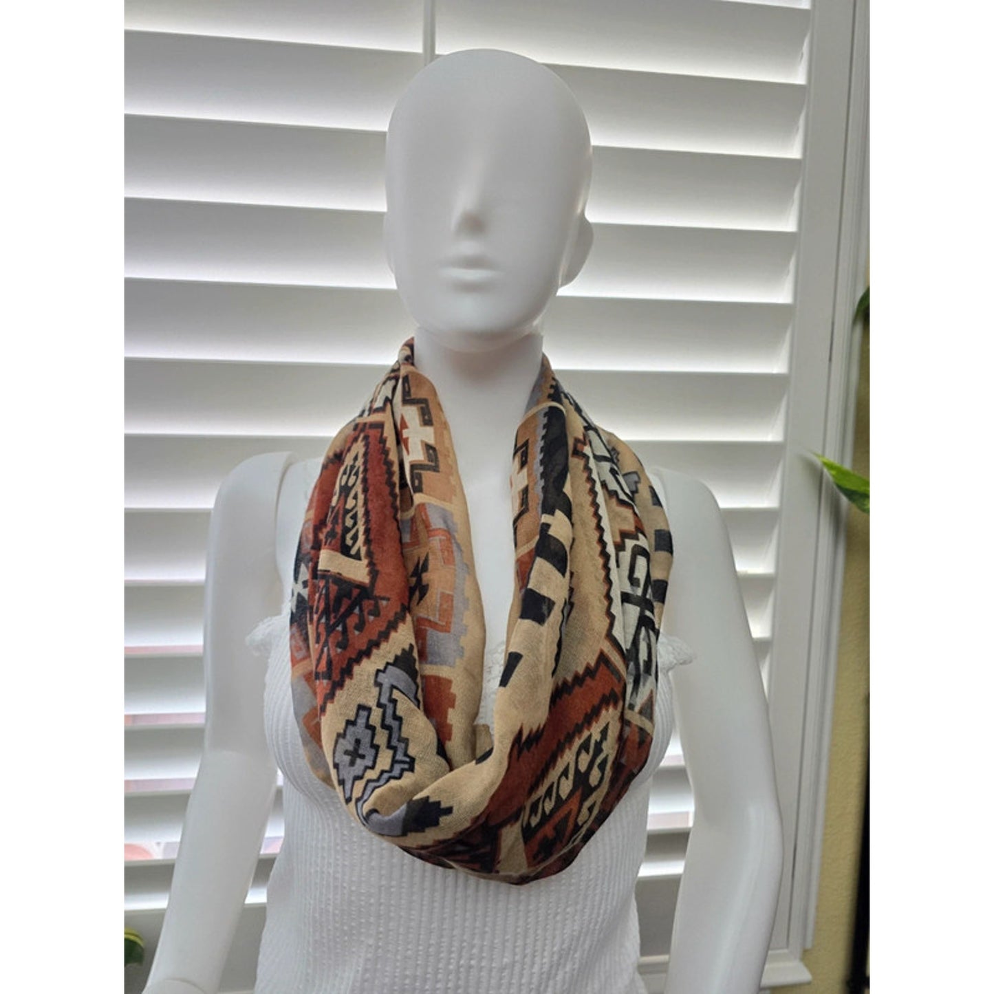 Charming Charlie Tribal Pattern Brown Infinity Scarf OSFM