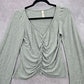 Peppermint Gray Ruched Flare Wide Long Sleeve Y2K Cropped Top Small