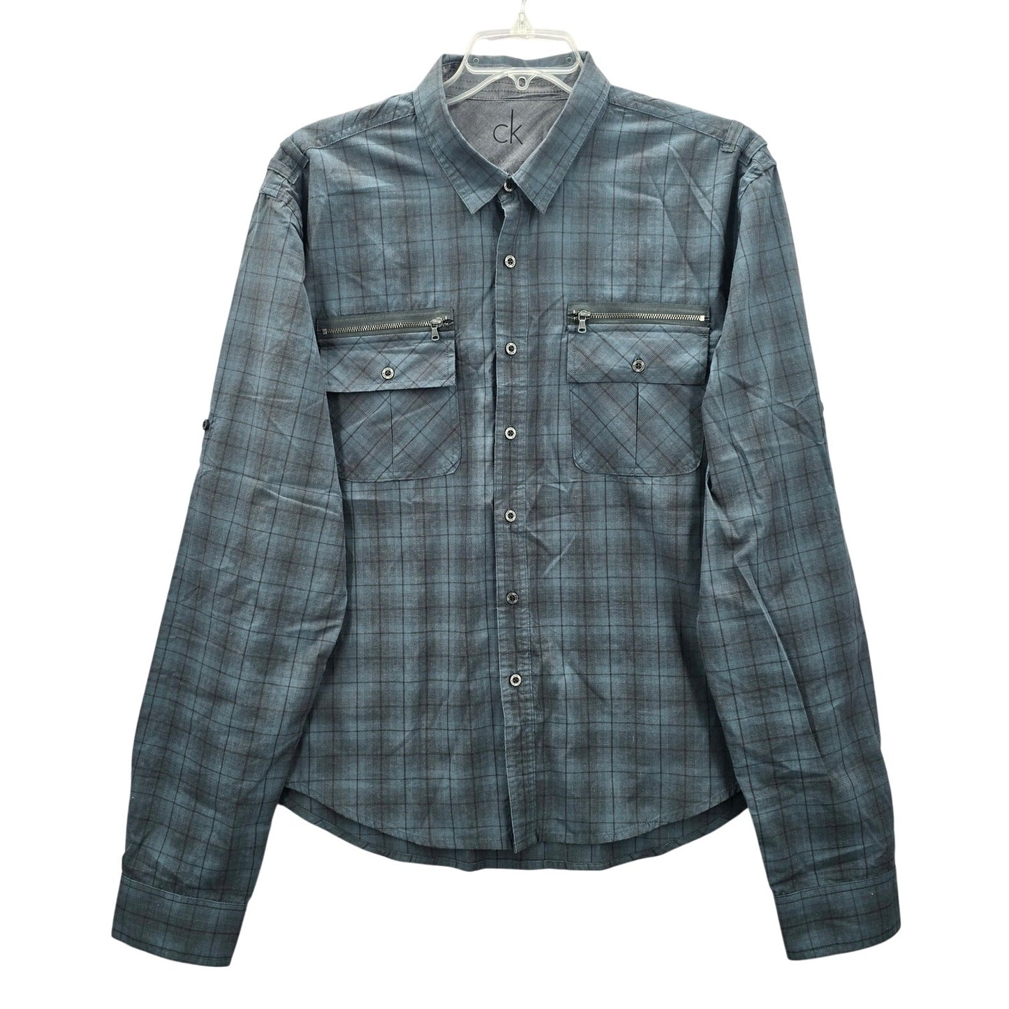 Calvin Klein One Jeans Blue Plaid Button Down Long Sleeve Work Casual Shirt XL