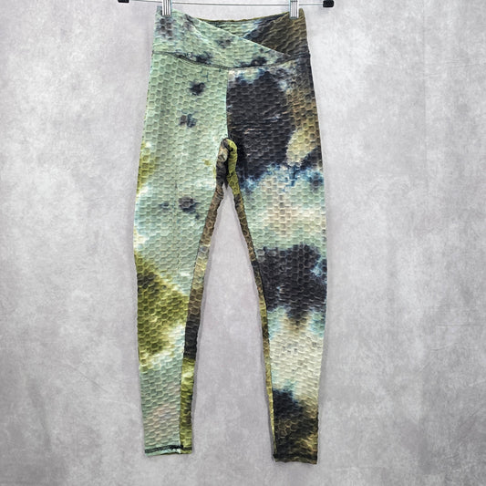 Derek Heart Green Gray Honeycomb Activewear Leggings Pants Bottoms Small