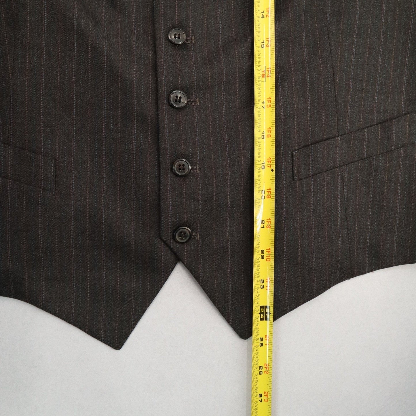 Gray Stripe Point 5 Button Orange Welt Pocket Waistcoat Tuxedo Suit Vest L 46R