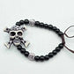 Skull Black Bead Braided Rope Bracelet Adjustable Goth Halloween B5