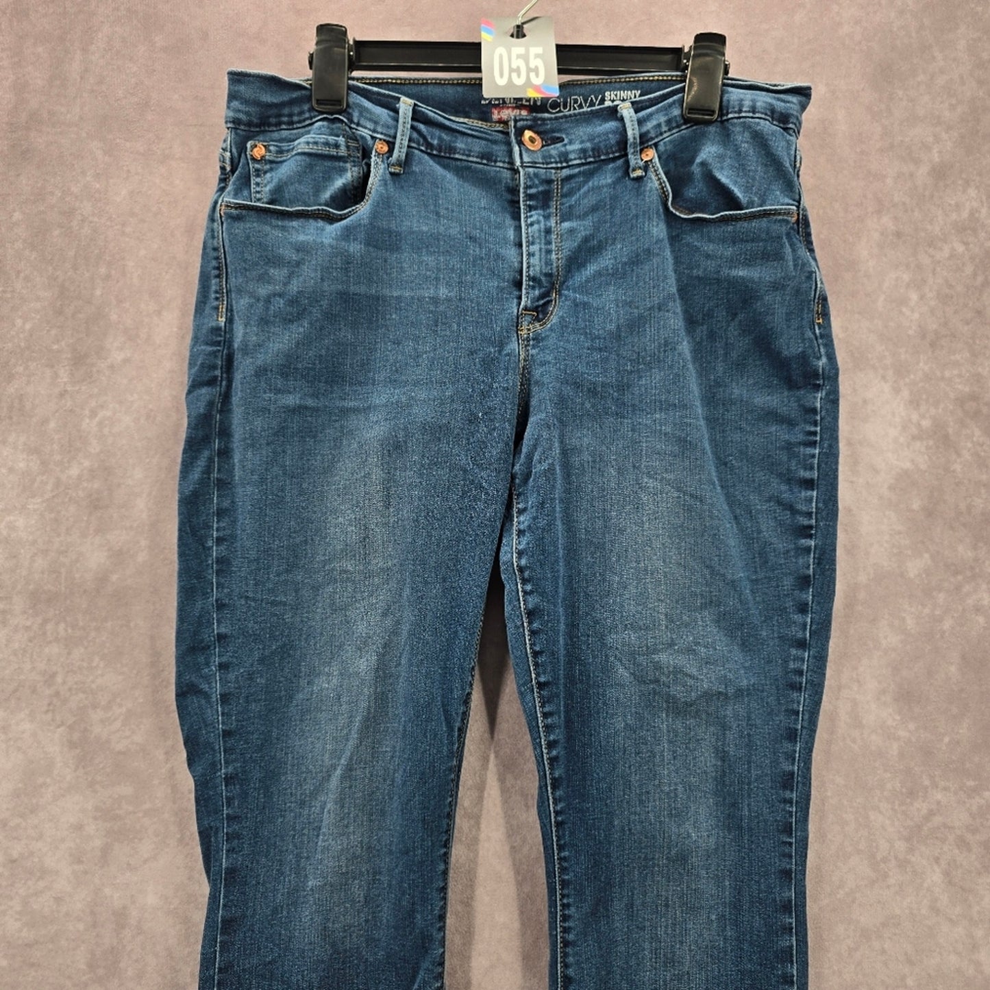055. Levis Denizen Curvy Skinny Straight Stretch Blue Denim Pants Jeans 18M
