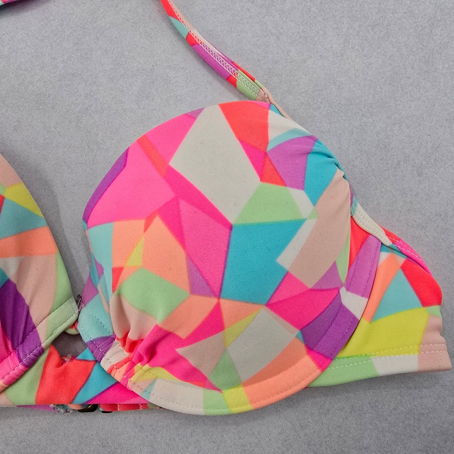 Xhilaration Pink Geometric Padded Beach Tie Bikini Bralette Swim Top S Small
