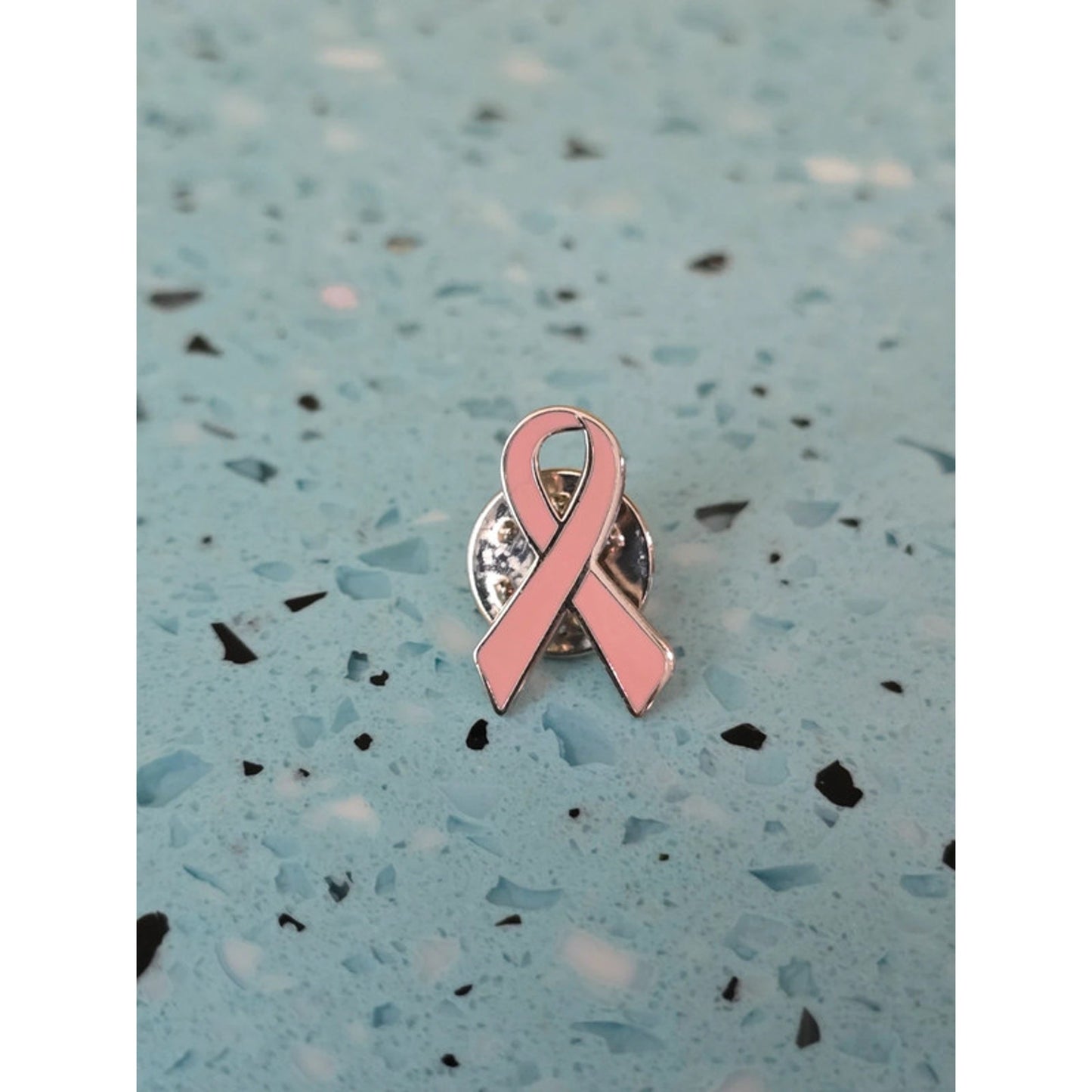 Pink Silver Ribbon Enamel Brooch Pin