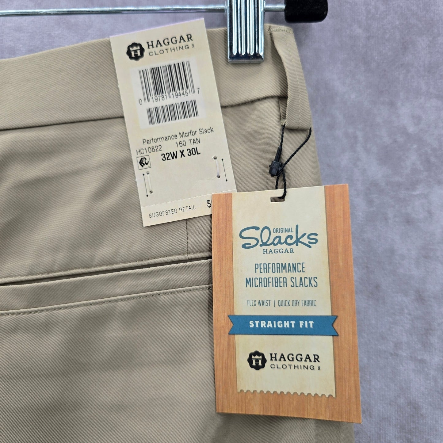 Haggar Tan Performance Microfiber Slacks Dress Pants Plain Straight Fit 32Wx30L