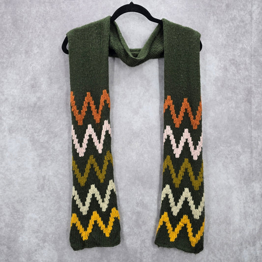 Wooden Ships Green Chevron Cable Knit Wrap Shawl Vintage Y2K Scarves Scarf