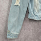 Blue Wash Raw Jeans Denim Distress Button Jacket Small