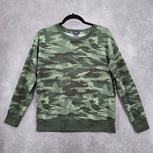 Splendid Green Camo Army Long Sleeve Pullover Crop Sweater Extra Small XS