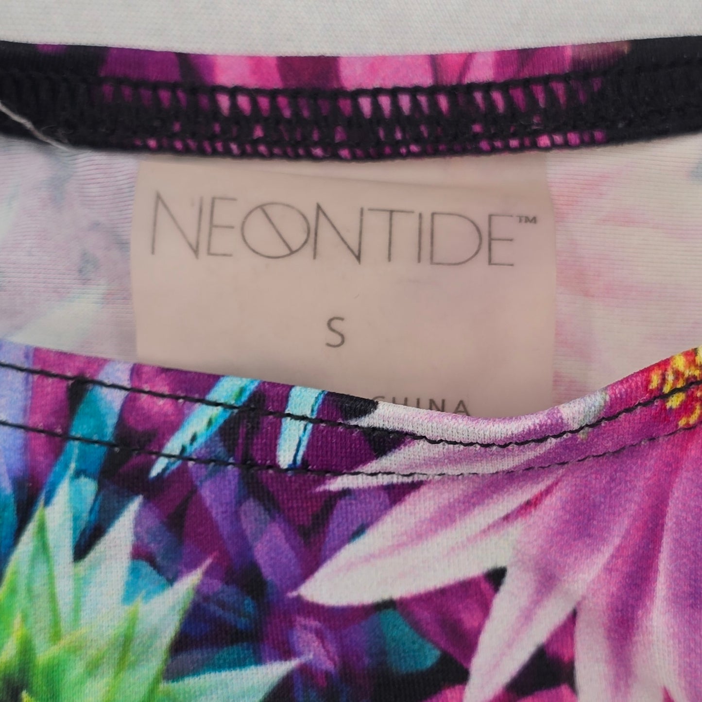 Neontide Black Floral Sports Bra Cutout Active Bikini Bralette Swim Top S Small