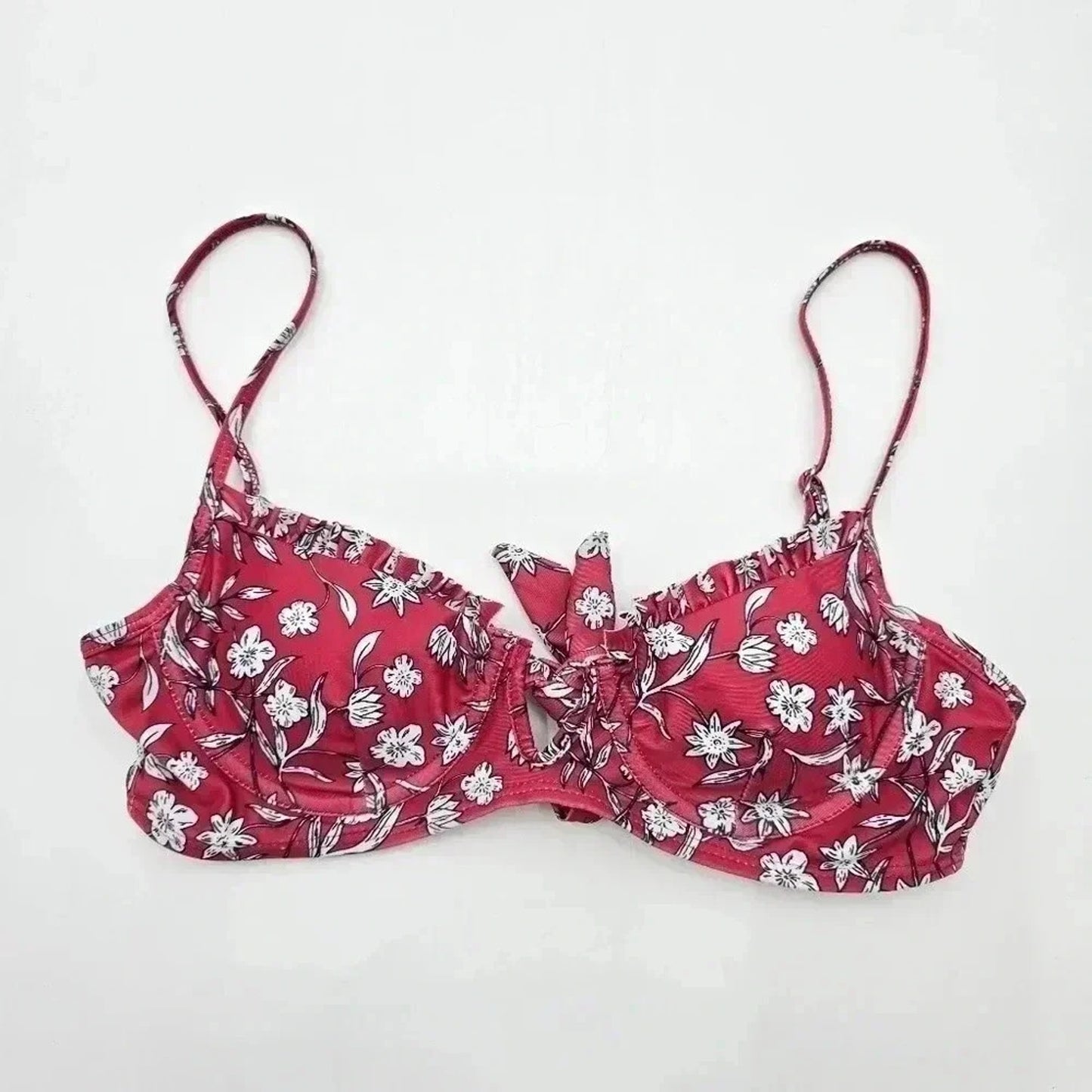 Shein Red Flower Bikini Top Swimwear Swimsuit Bathing Suit Small
