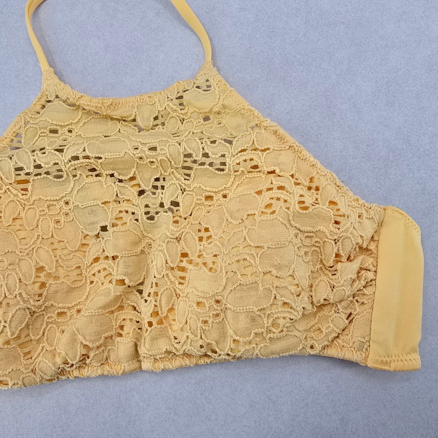 H&M Yellow Lace Crochet Eyelet Halter Tie Padded Bikini Bralette Swim Top 6