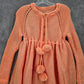 Orange Knit Button Up Tassel Handmade Flare Long Sleeve Girls Dress M Medium