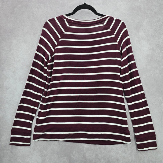 41 Hawthorn Burgundy White Stripe Long Sleeve Classic Blouse Top Medium