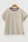 Khaki Stripe Leopard Patchwork Round Neck Loose T Shirt