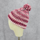 Red Pink Pom Pom White Cable Knit Vintage Y2k Funky Beanie Crochet Cap Hat