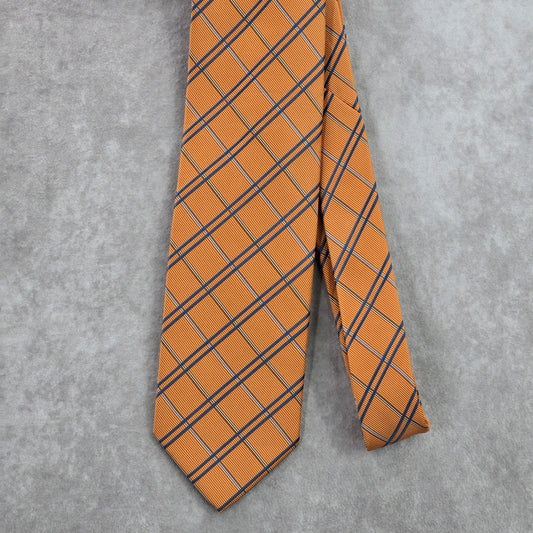 Stafford Orange Blue Stripe Plaid Tartan Geometric Executive Neck Tie Men's