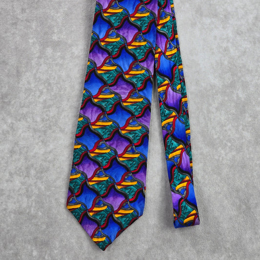 J. Garcia Purple Swirl Geometric Abstract Silk Neck Tie Men's