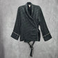 Victoria's Secrets Black Wrap Pajama Top Sleep Logo Tie White Trim L Large