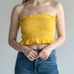 Y2K VTG Yellow Ruffle Smock Bandeau Coquette Retro Swimwear Bikini Top Medium