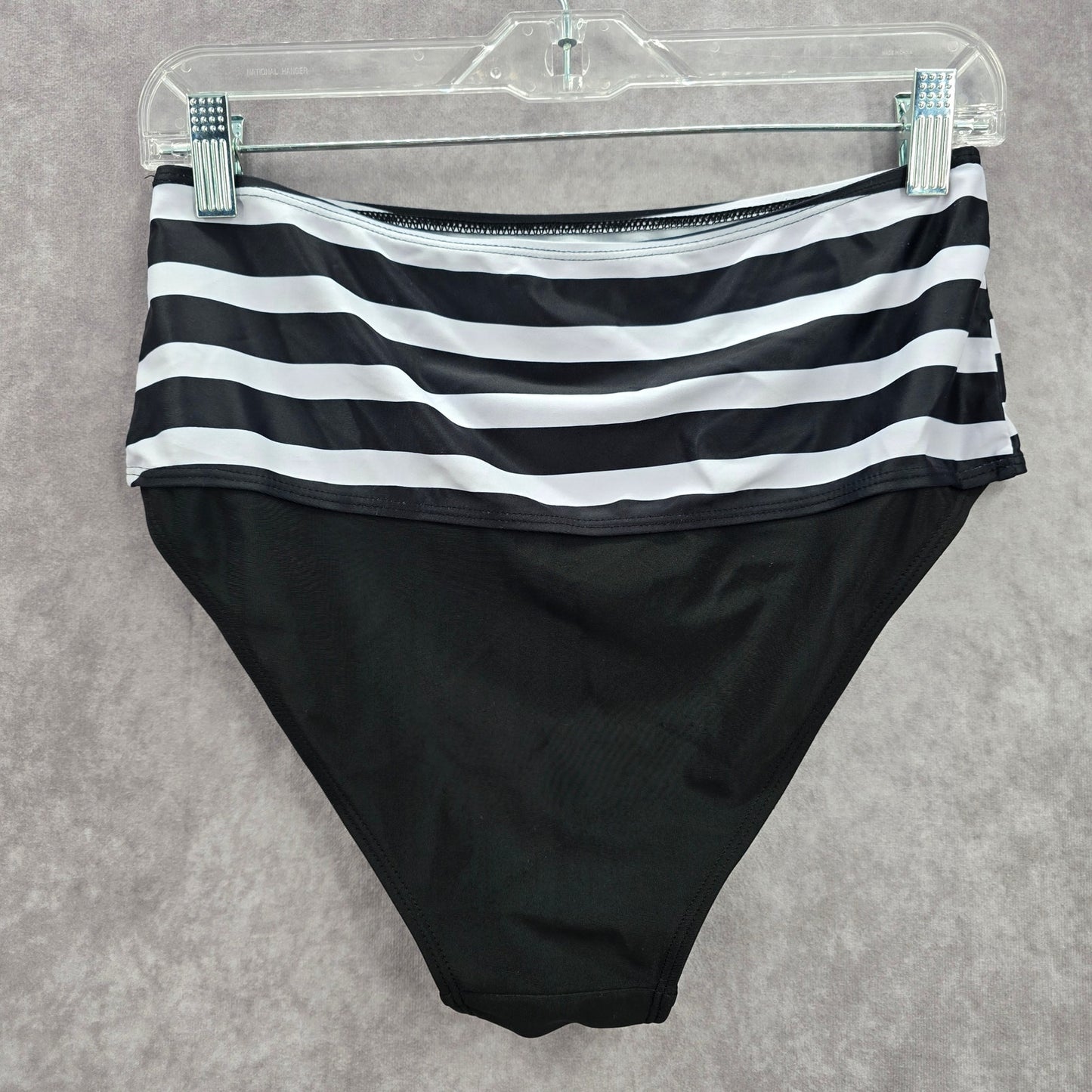 Black White Stripe Bikini High Waisted Bottom Swimwear Medium