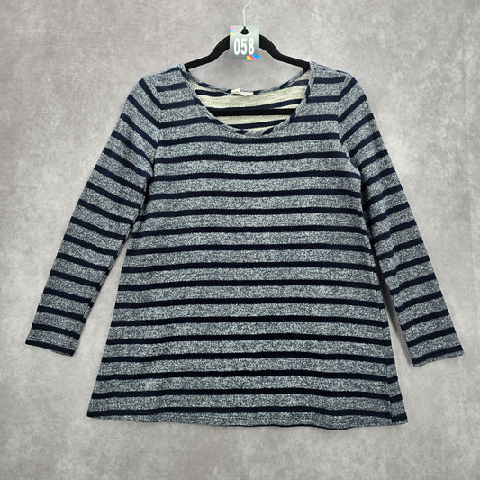 058. Fantastic Fawn Blue Gray Stripe Long Sleeve Sweater Top Small