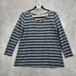 058. Fantastic Fawn Blue Gray Stripe Long Sleeve Sweater Top Small