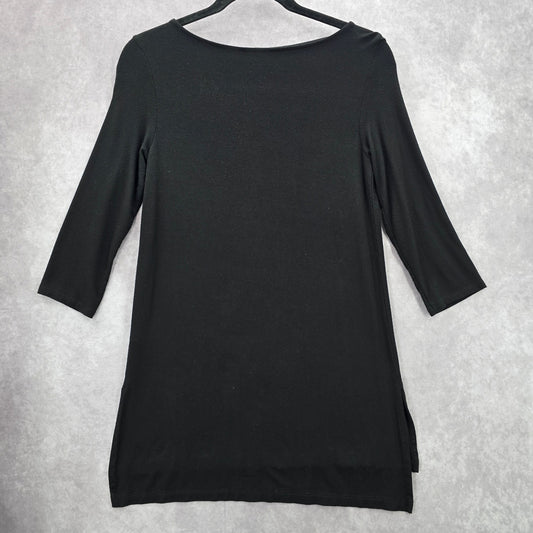 Willi Smith Black Long Slit Stretch Goth Blouse Retro Top Extra Small XS