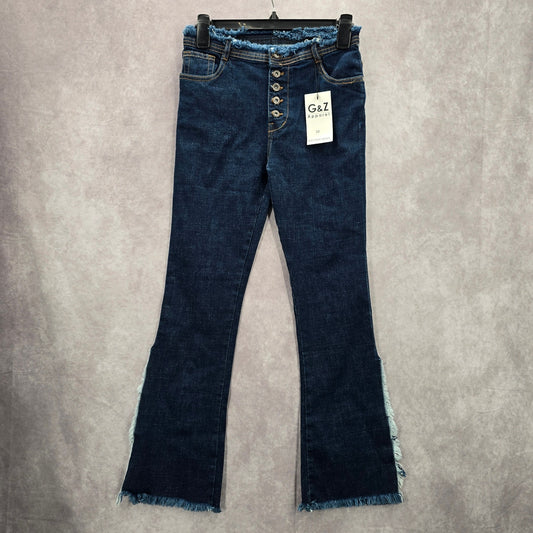 G&Z Apparel Blue Flare Fringe Western Button Vintage Jeans Pants Bottoms 32