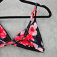 Shein Black Pink Floral Triangle Adjustable Clasp Bikini Top Swimwear Medium