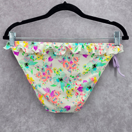 Victoria Secret White Floral Ruffle String Tie Bikini Bottom Swimwear Large