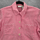 Koret Pink Plaid Short Button VTG Y2K Scallop Embroidered Floral Top Shirt