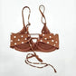 Time and Tru Brown Polka Dots Padded Adjustable Strap Bikini Top Swimwear Small