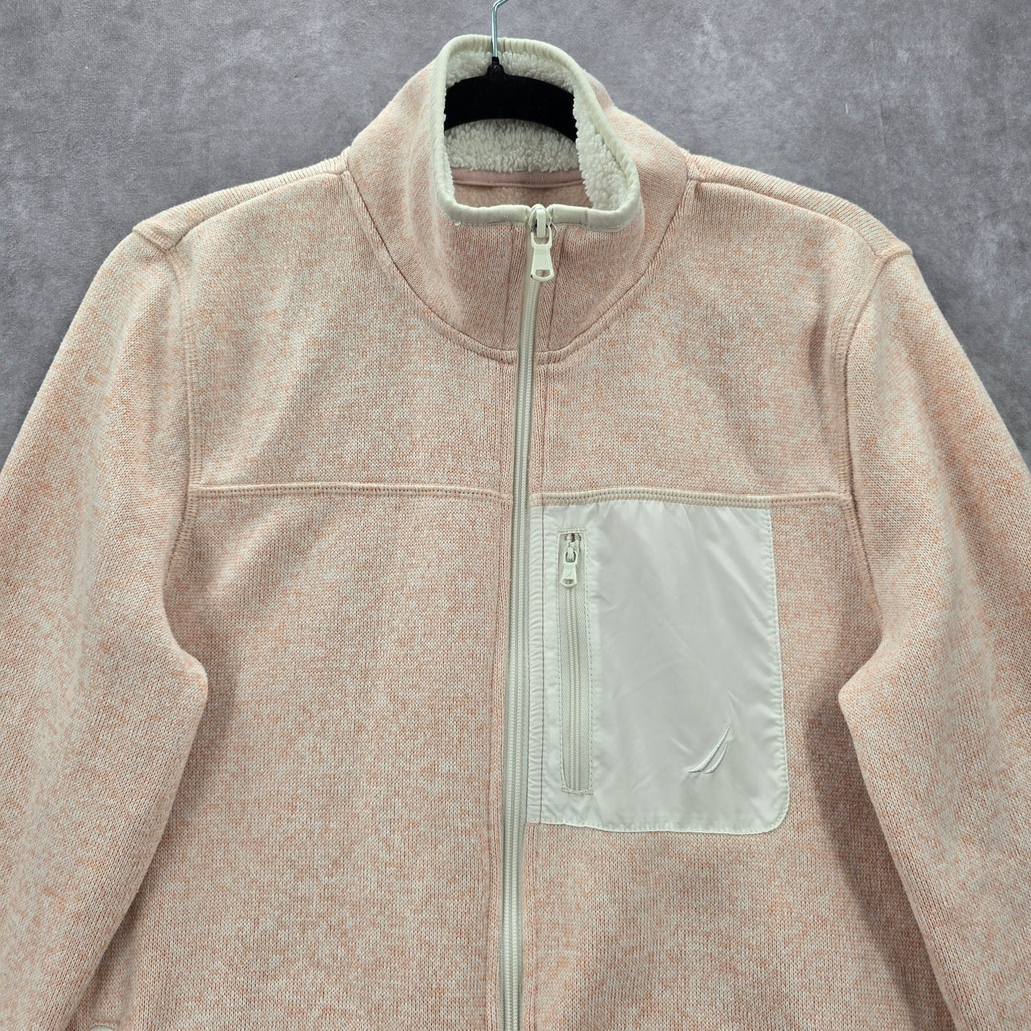 Pink Zipper Long Sleeve Fleece Sweater Coat Jacket Medium
