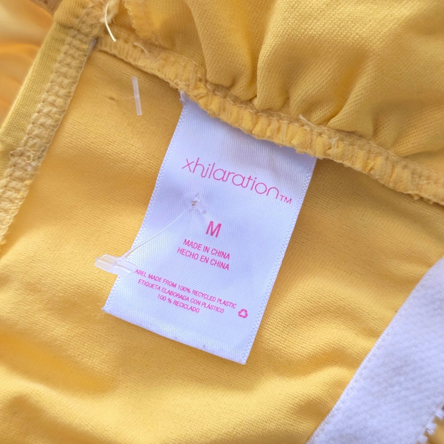 Y2K VTG Yellow Ruffle Smock Bandeau Coquette Retro Swimwear Bikini Top Medium