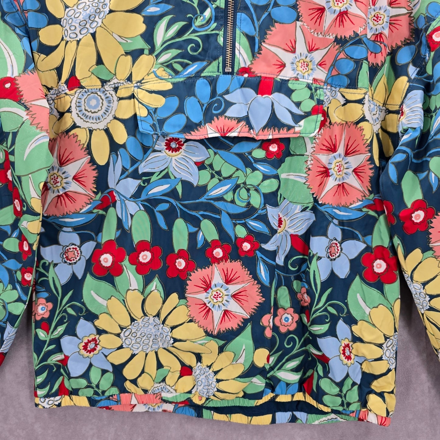 Gymboree Blue Floral Pullover Windbreaker Hood Coat Jacket Half Zip Girls XL 14