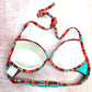 Xhilaration Red Blue Stripe Padded String Hook Wired Bikini Top Swimwear Medium