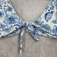 Shein Blue White Floral Bikini Top Tie Front Swimwear Swimsuit Small