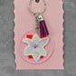 Letter Keychain Clear Silver Circle Handmade Acrylic Tassel Flower W Purple