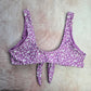 Purple White Floral Tie Front Padded Bikini Top Swimwear Medium