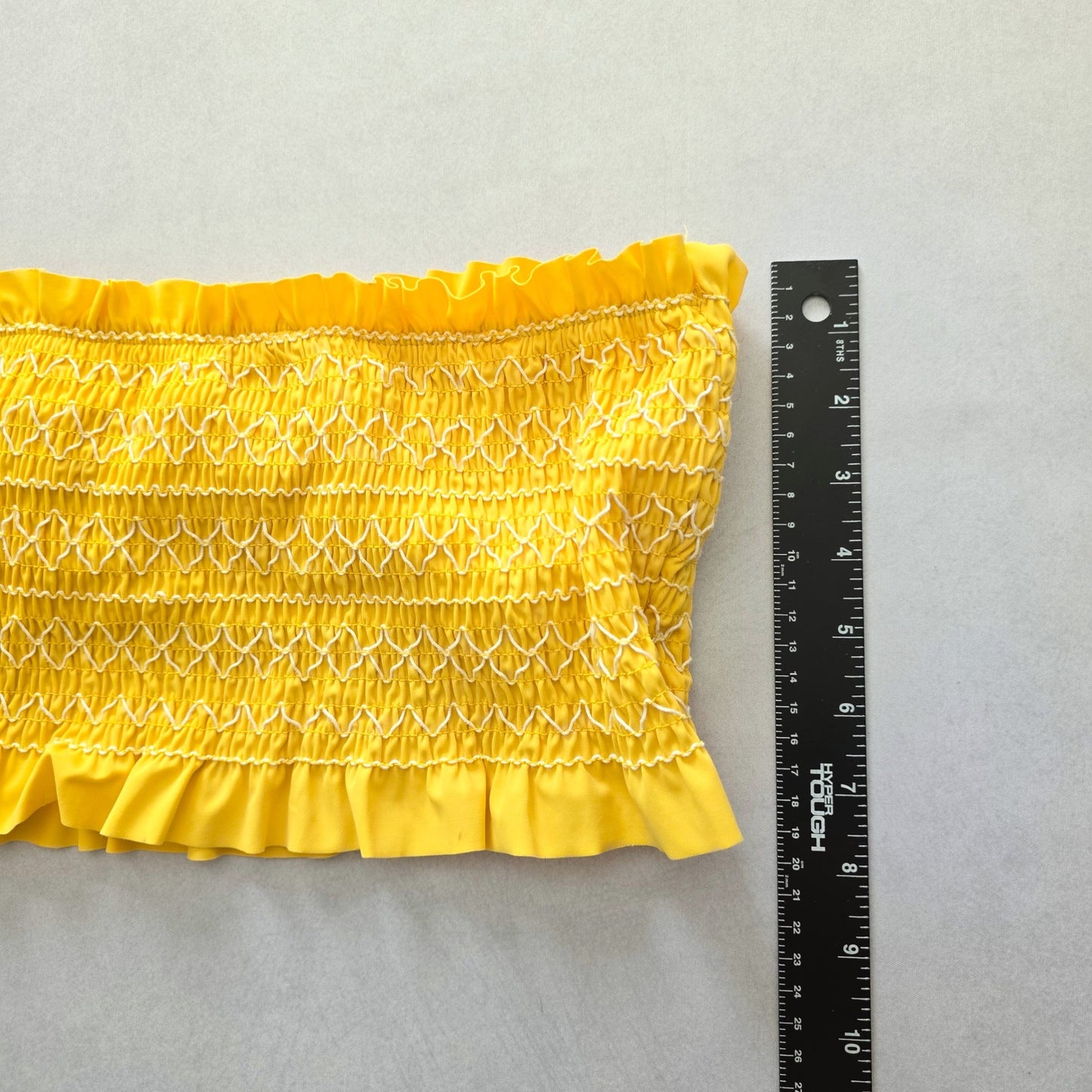 Y2K VTG Yellow Ruffle Smock Bandeau Coquette Retro Swimwear Bikini Top Medium