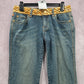 158. XOXO Blue Straight Bootcut Flare Gold Sequin Denim Pants Jeans 7/8