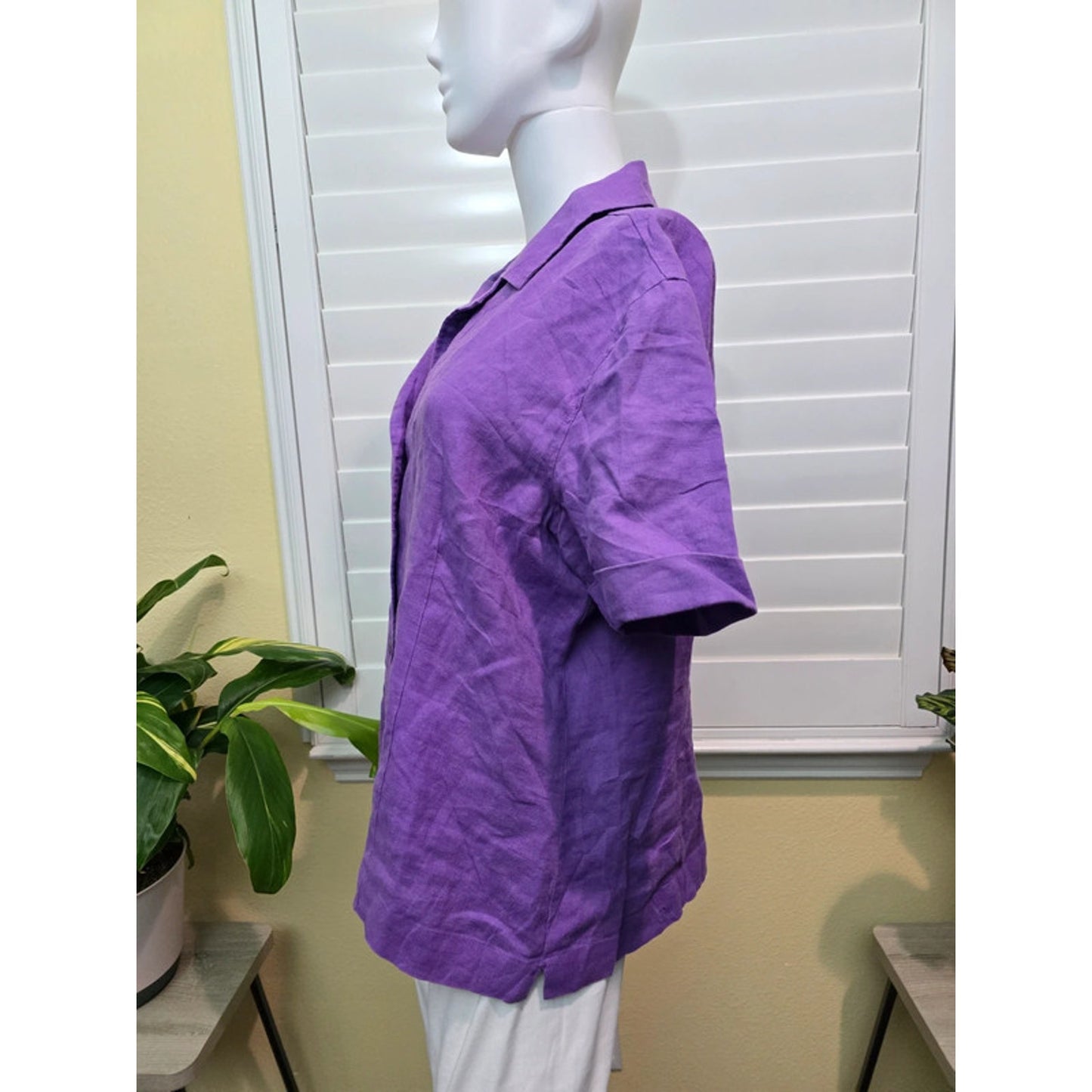 Chico's Purple 100% Linen Button Up Top Size Large 2