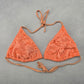 Orange Lace Crochet Eyelet Tie Sports Bra Bikini Bralette Swim Top S Small
