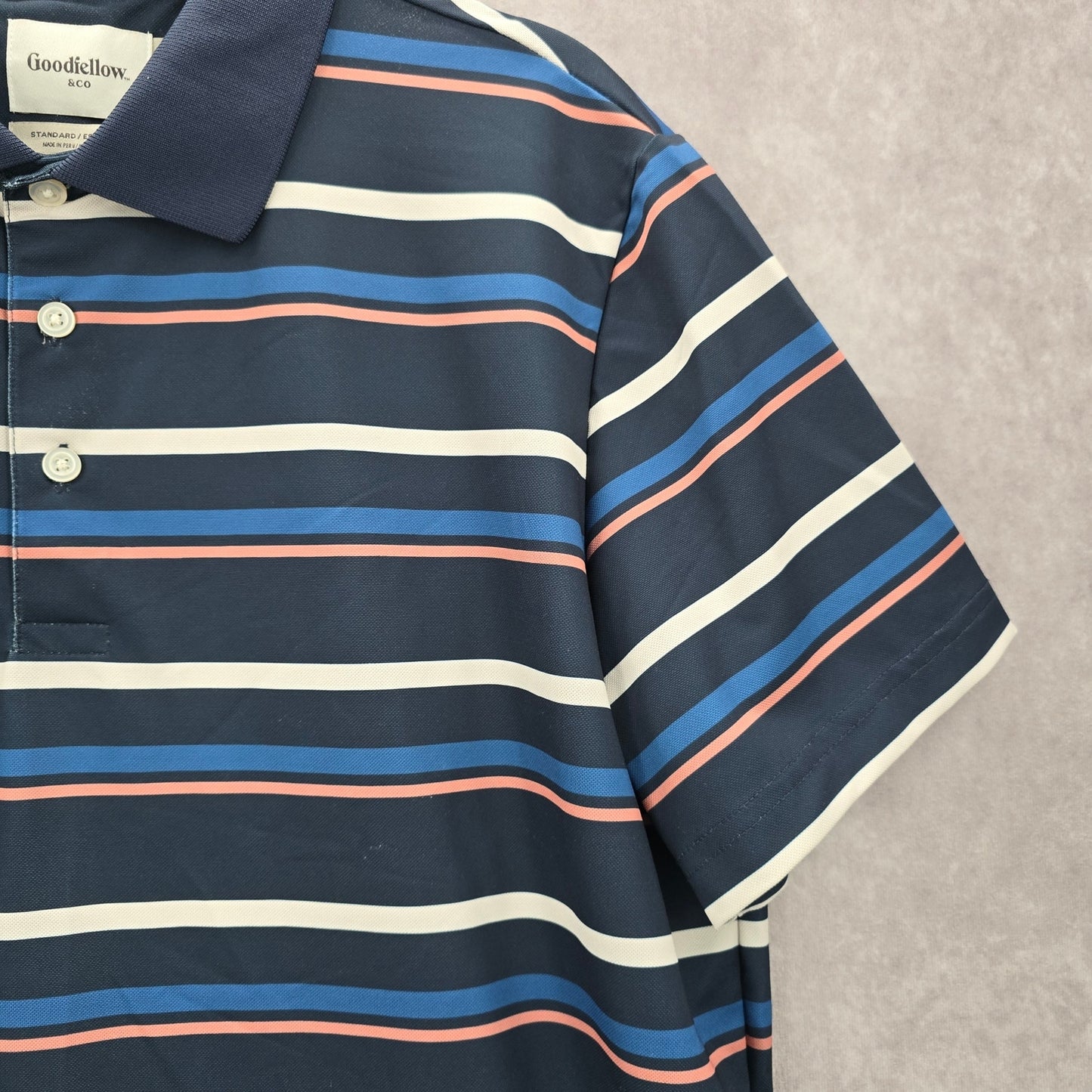 Goodfellow & Co Blue Stripe Short Sleeve Golf Polo Active Mens Shirt Top XL