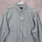 White Blue Checker Plaid Button Down Long Sleeve Mens Shirt XL Extra Large